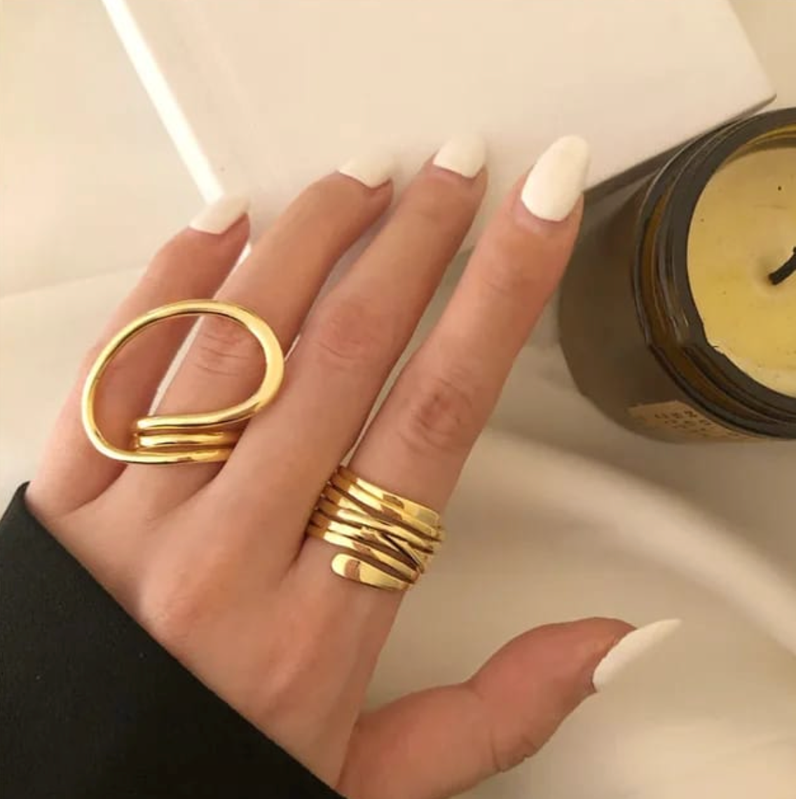 SOJI - Set of 2 Bold Gold-Plated Statement Rings