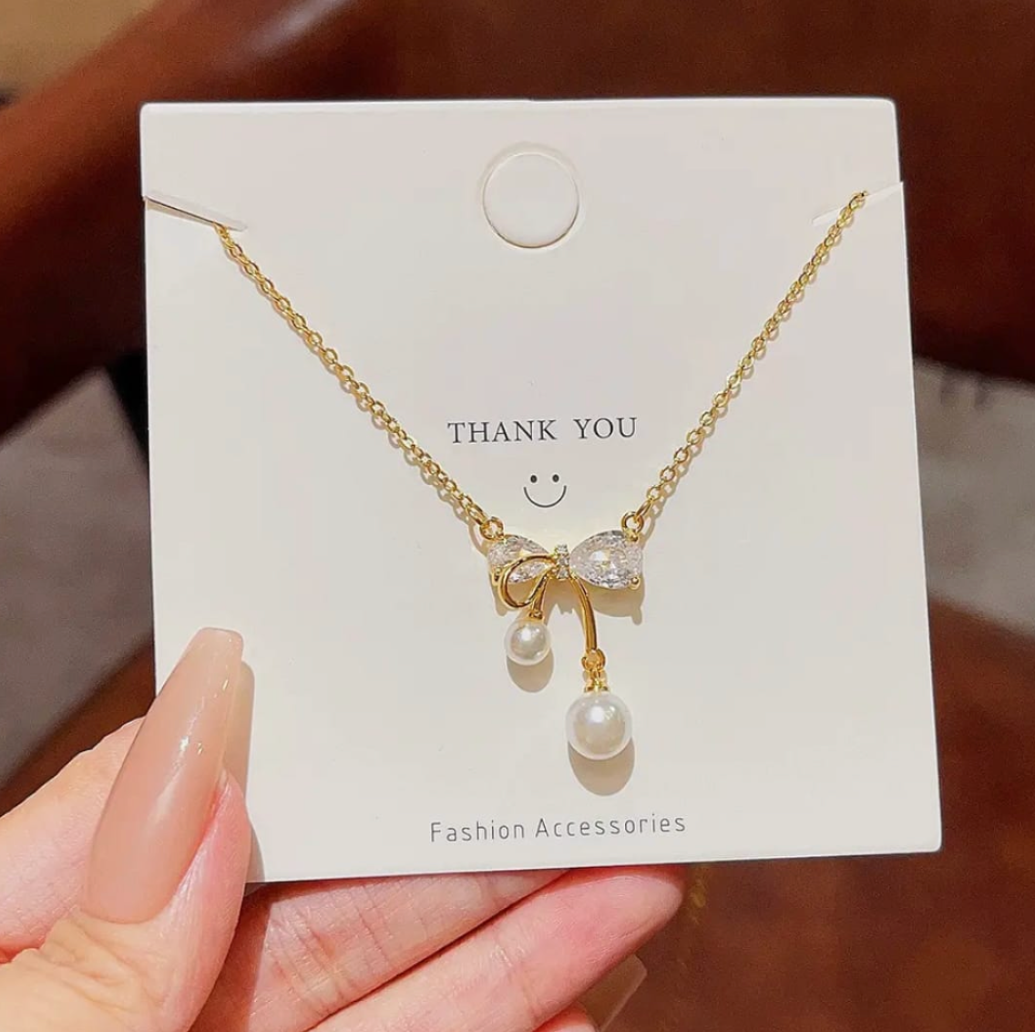 SOJI - Gold Plated Bow Diamond Necklace